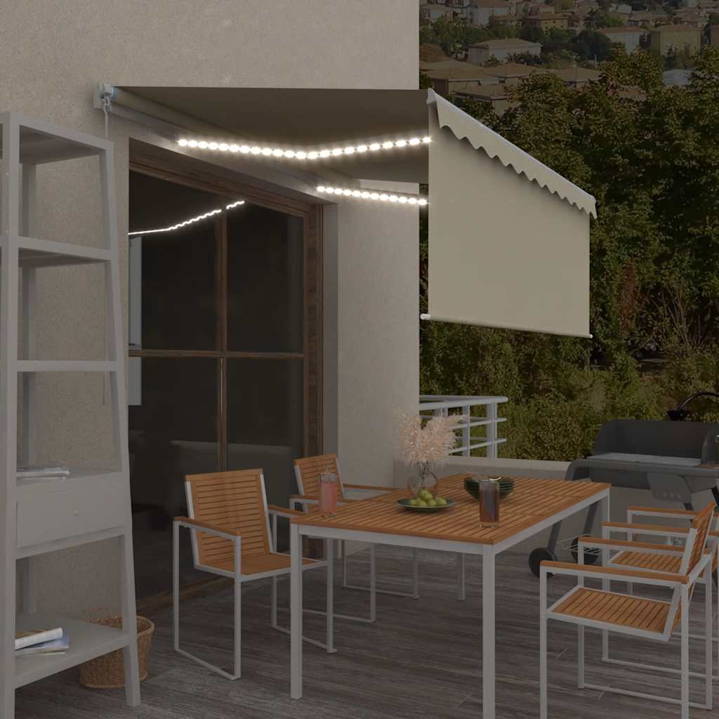 Toldo manual retráctil persiana LED crema 3,5x2,5m