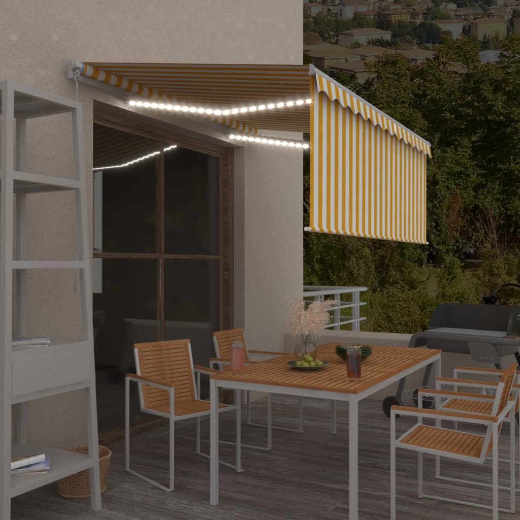 Toldo manual retráctil persiana LED crema 3,5x2,5m