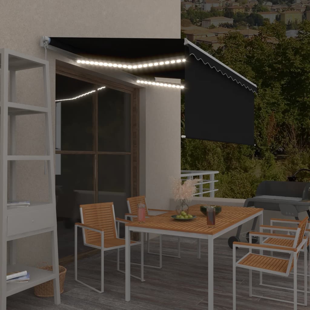 Toldo manual retráctil persiana LED crema 3,5x2,5m