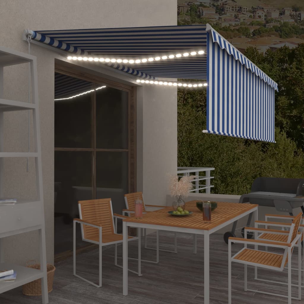 Toldo manual retráctil persiana LED crema 3,5x2,5m