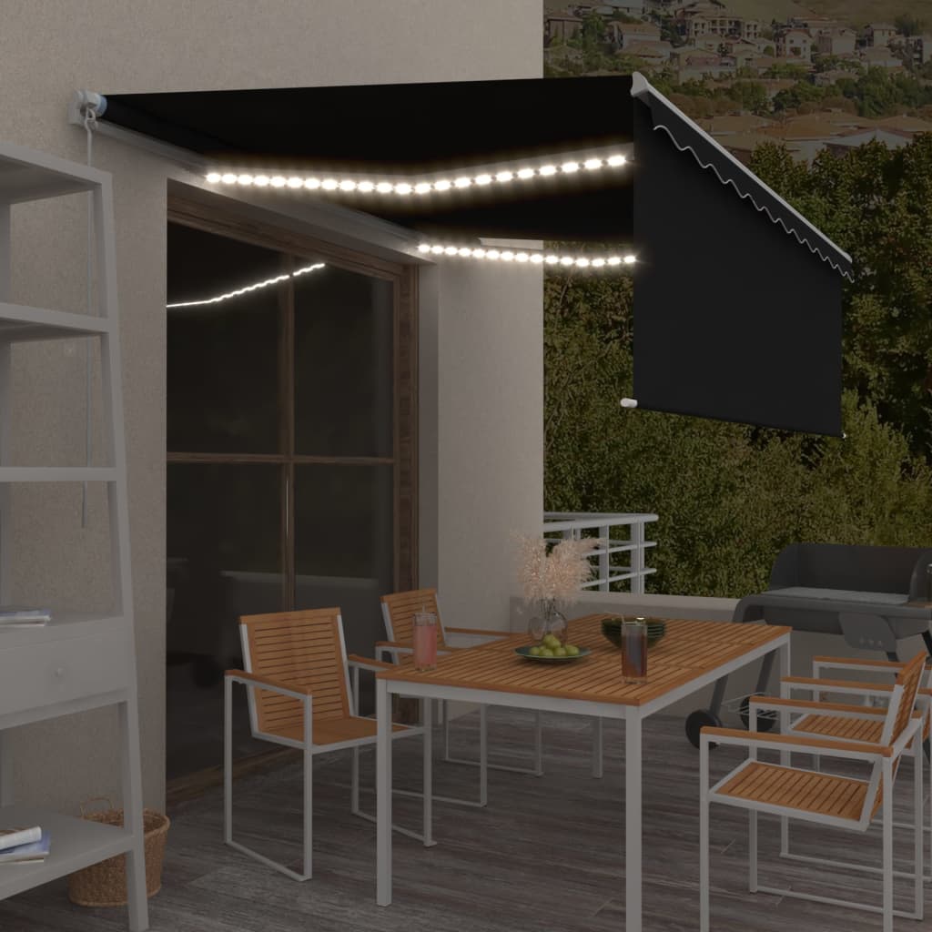 Toldo manual retráctil persiana LED crema 3,5x2,5m