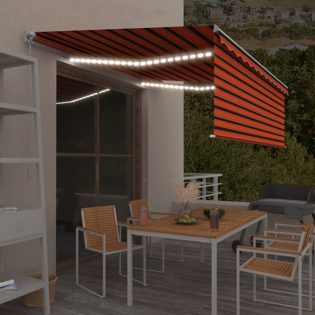 Toldo manual retráctil persiana LED crema 3,5x2,5m