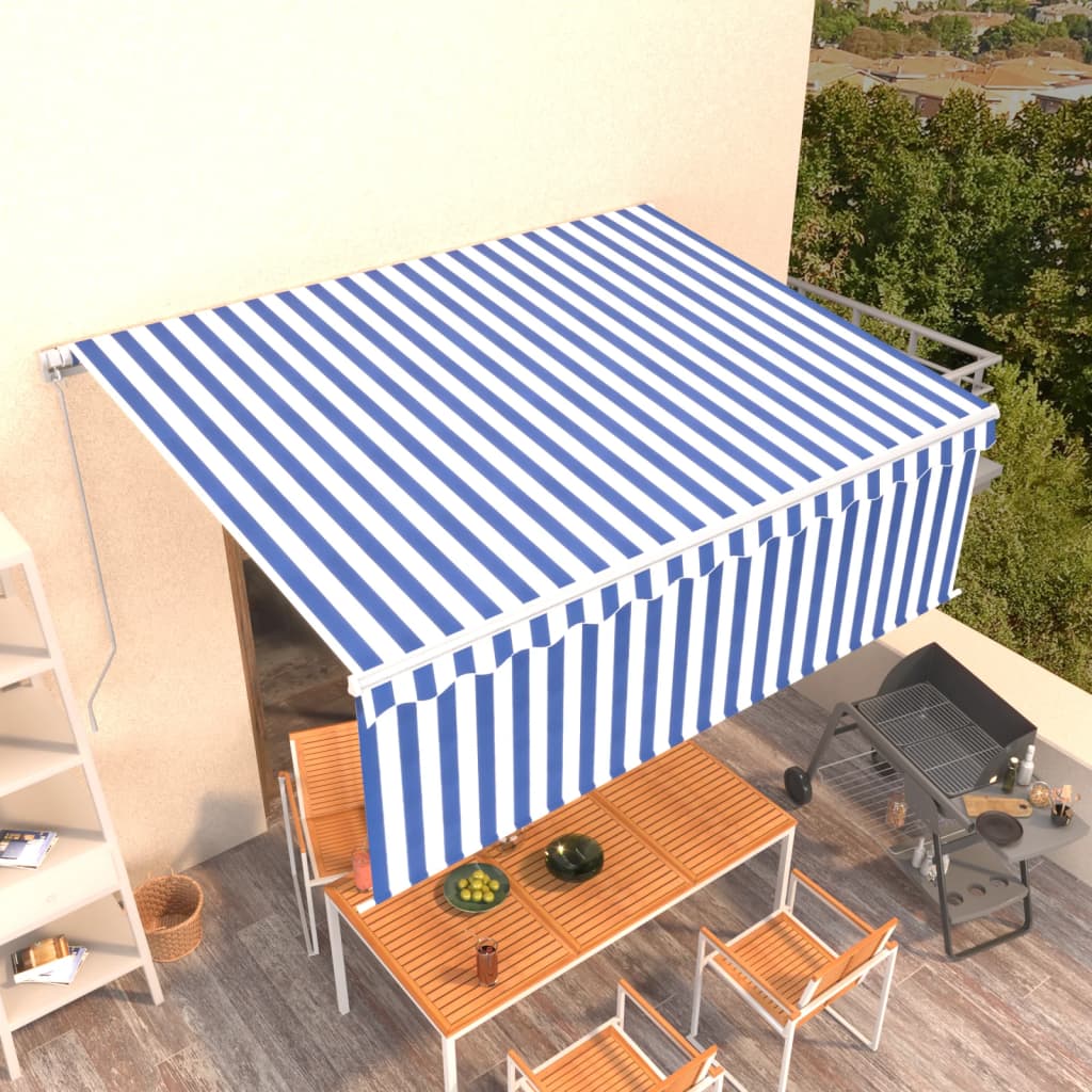 Toldo automático retráctil azul y blanco 450x350 cm