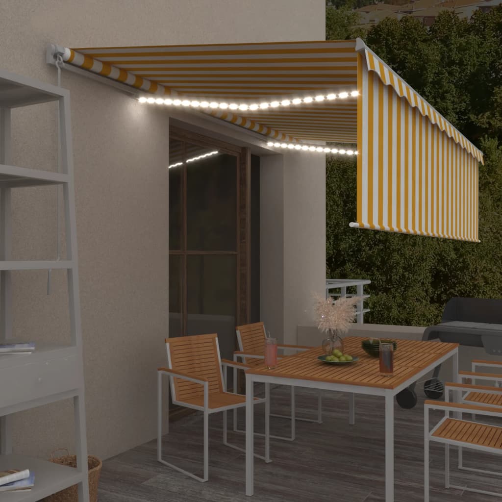 Toldo manual retráctil persiana LED crema 3,5x2,5m