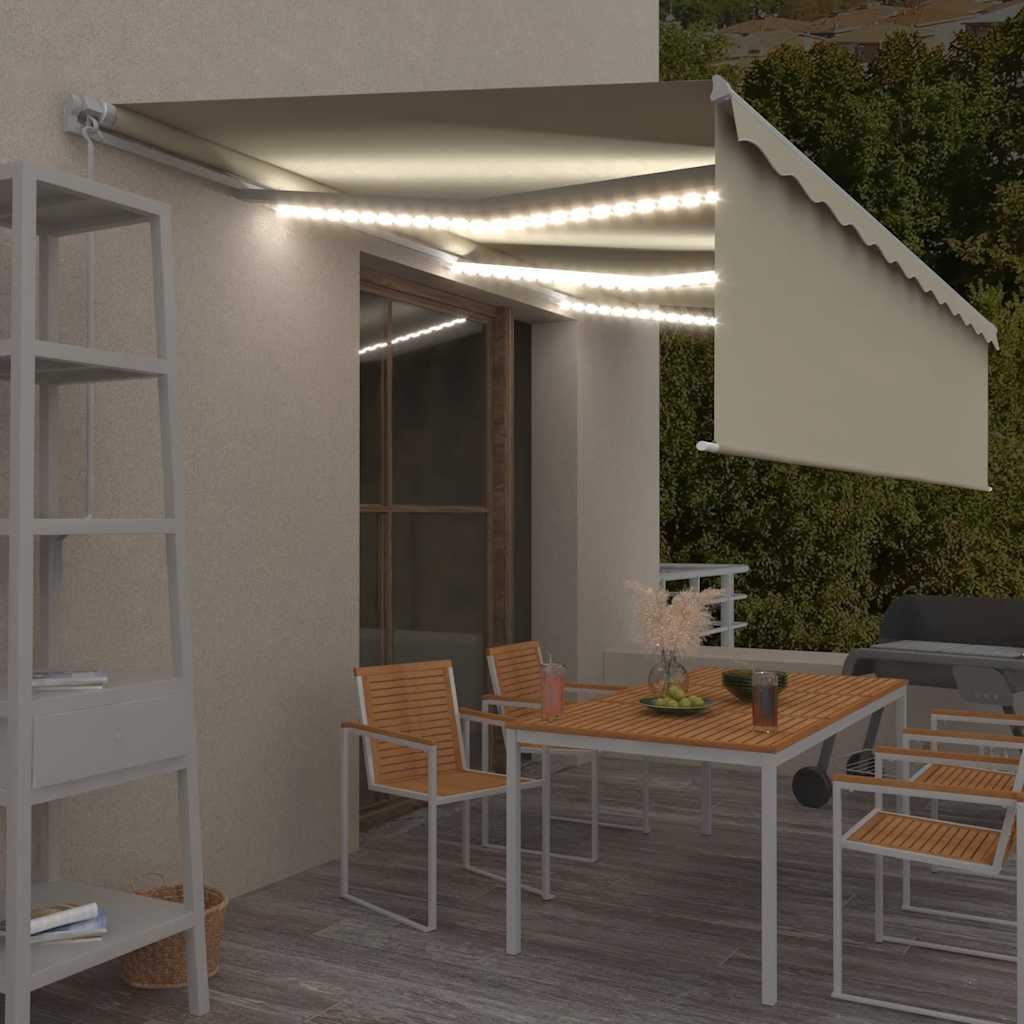 Toldo manual retráctil persiana LED crema 3,5x2,5m