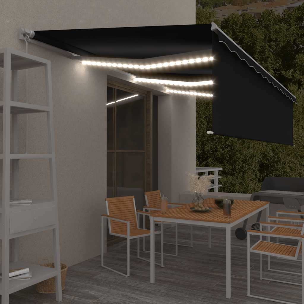 Toldo manual retráctil persiana LED crema 3,5x2,5m