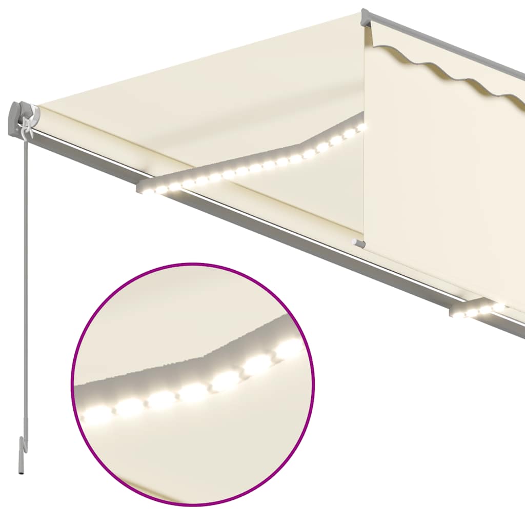 Toldo manual retráctil persiana LED crema 3,5x2,5m