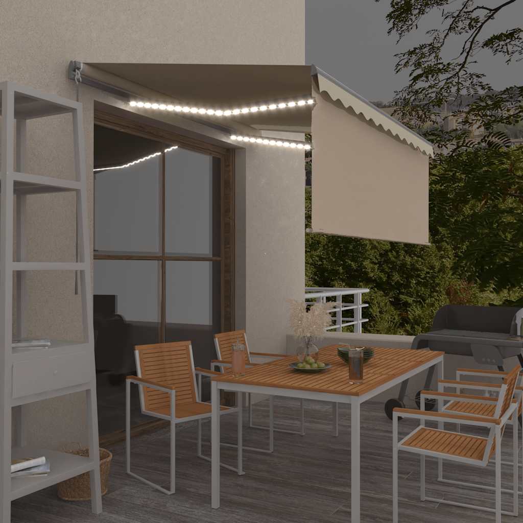 Toldo manual retráctil persiana LED crema 3,5x2,5m