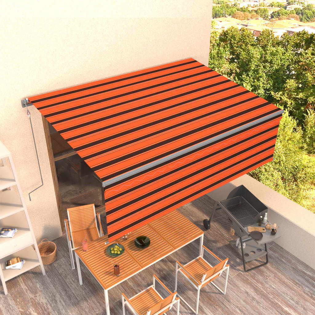 Toldo manual retráctil persiana LED crema 3,5x2,5m