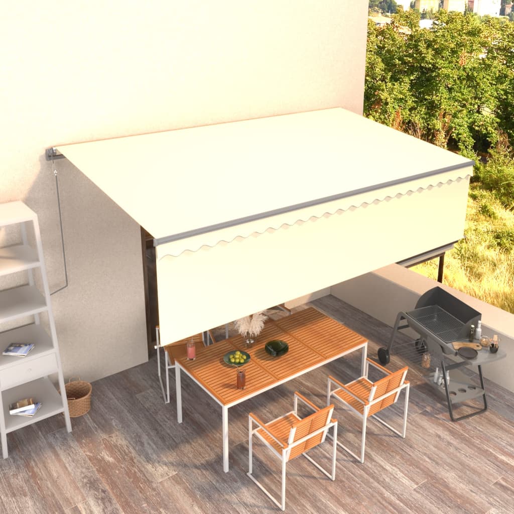 Toldo manual retráctil persiana LED crema 3,5x2,5m