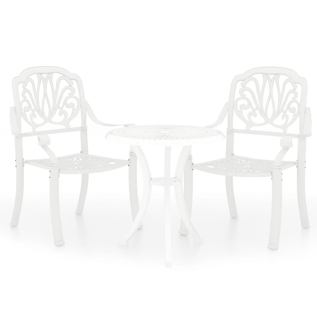 Mesa y sillas de bistró 3 piezas aluminio fundido blanco