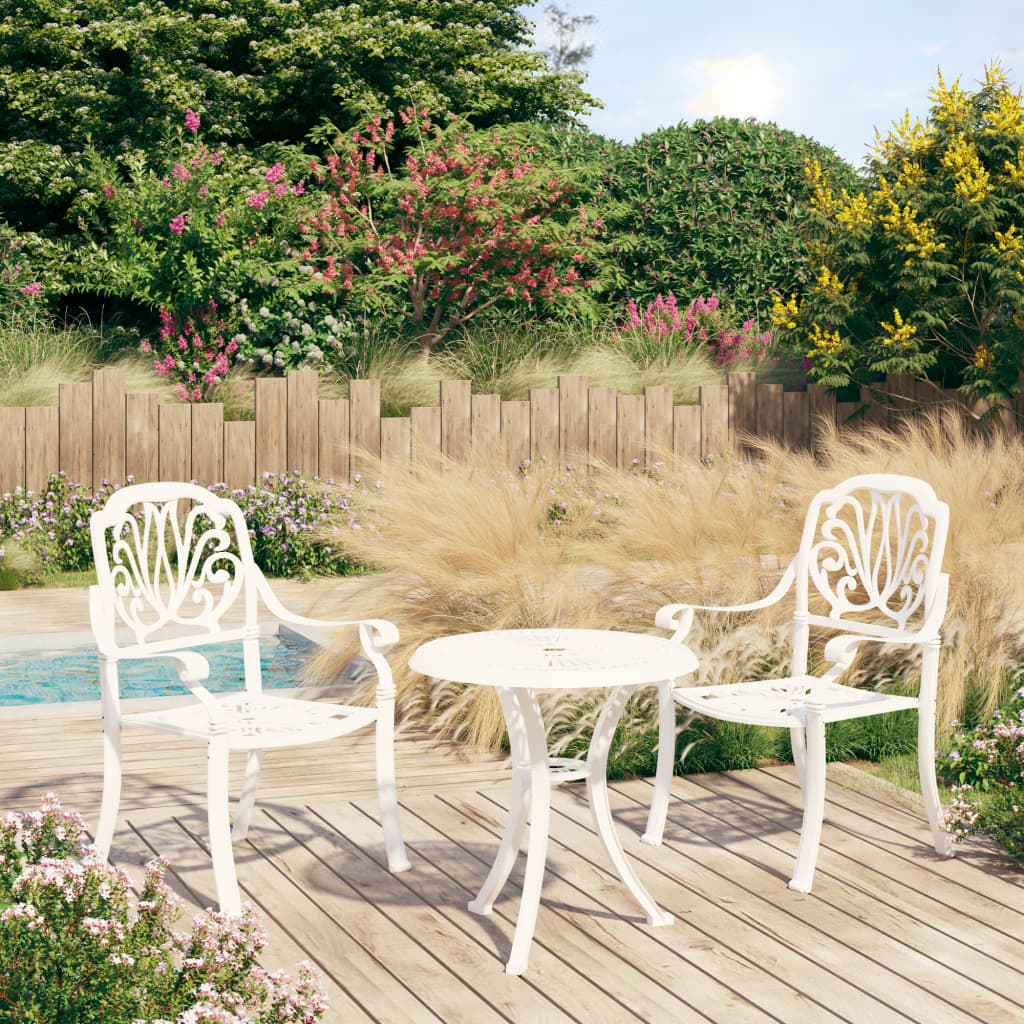 3 Piece Cast Aluminum White Bistro Table and Chairs