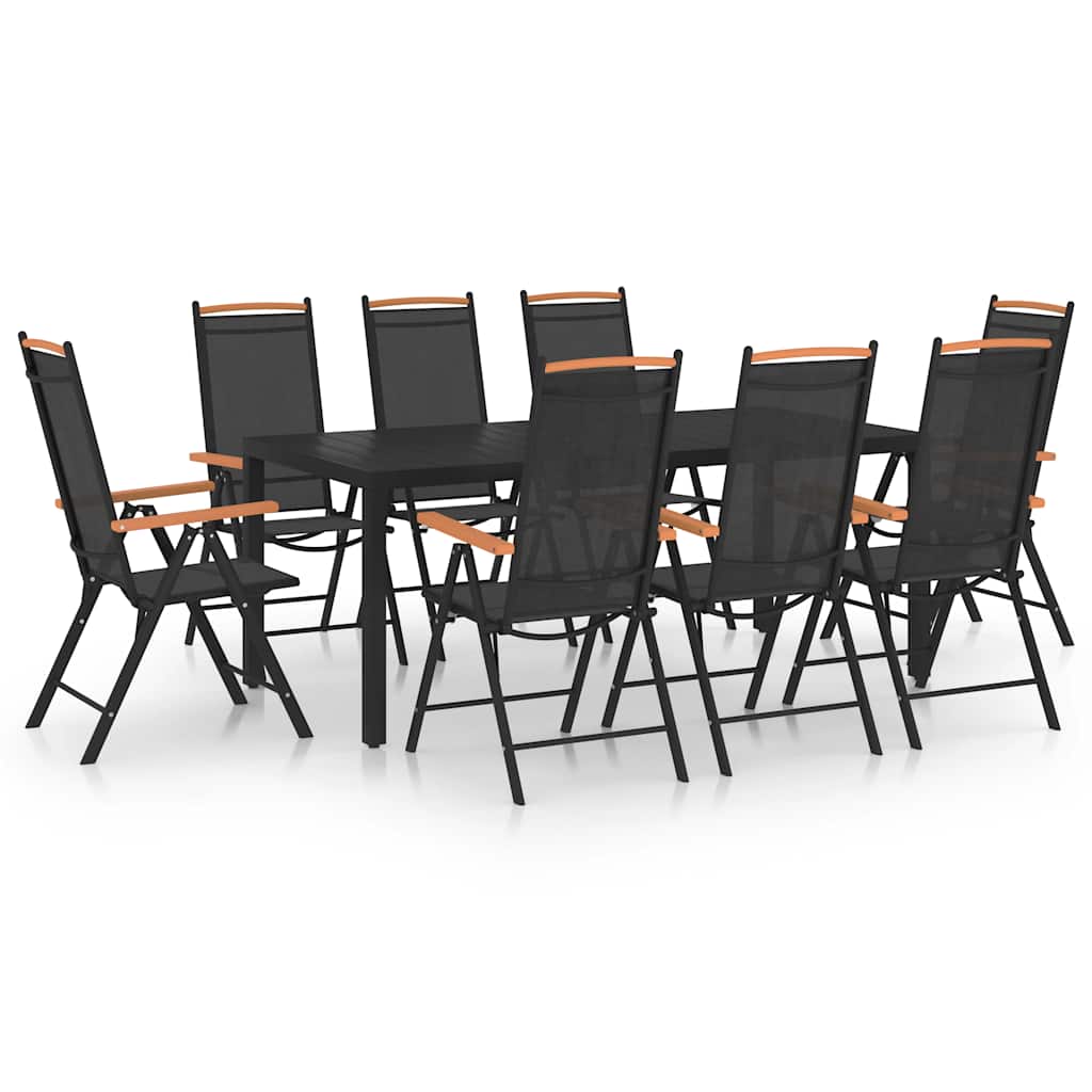 Juego de comedor de jardín 10 piezas negro y gris antracita