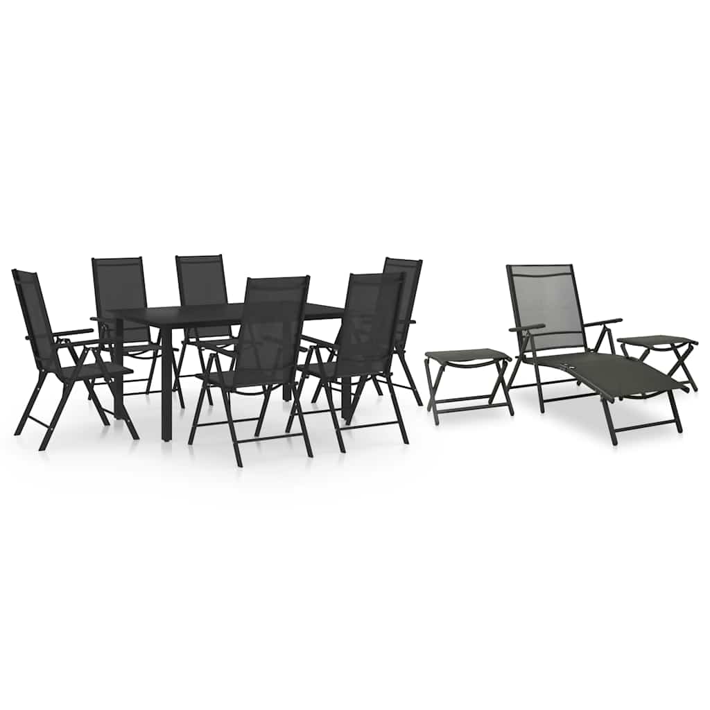 Juego de comedor de jardín 10 piezas negro y gris antracita