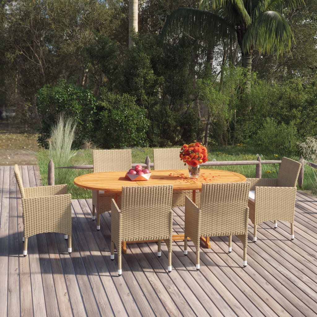 Juego de comedor de jardín 7 piezas marrón