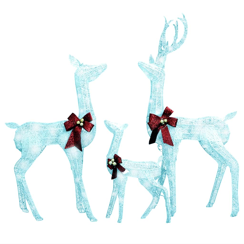 Figuras familia de renos de Navidad blanco y plateado 201 LED