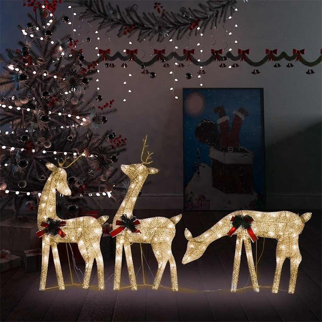Familia renos de Navidad malla blanca frío blanco 270x7x90 cm