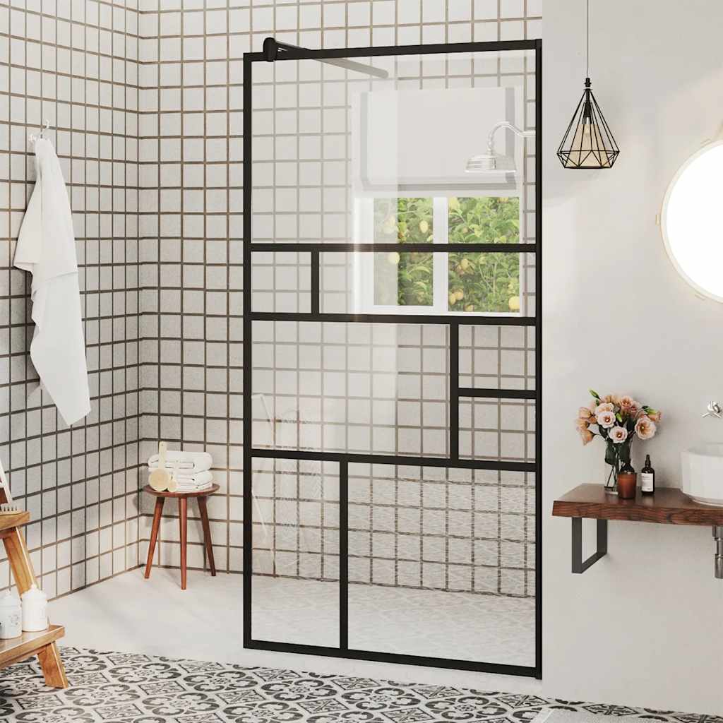 Mampara de ducha accesible vidrio ESG claro negro 140x195 cm