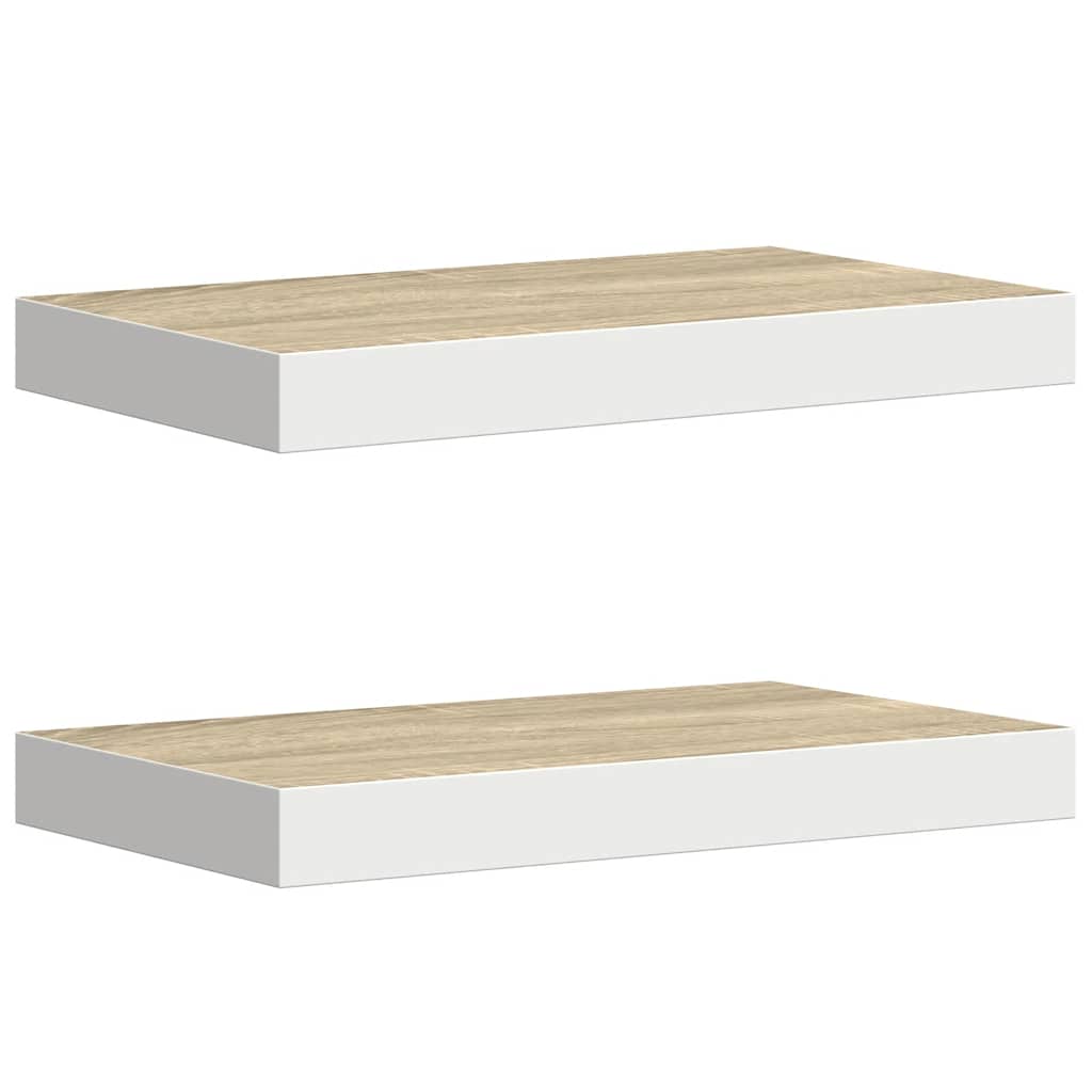 Estante flotante de pared 2 uds MDF roble y blanco 50x23x3,8 cm