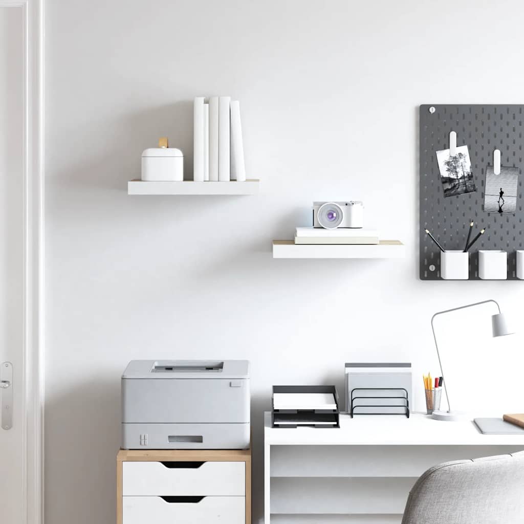 Estante flotante de pared 2 uds MDF roble y blanco 50x23x3,8 cm