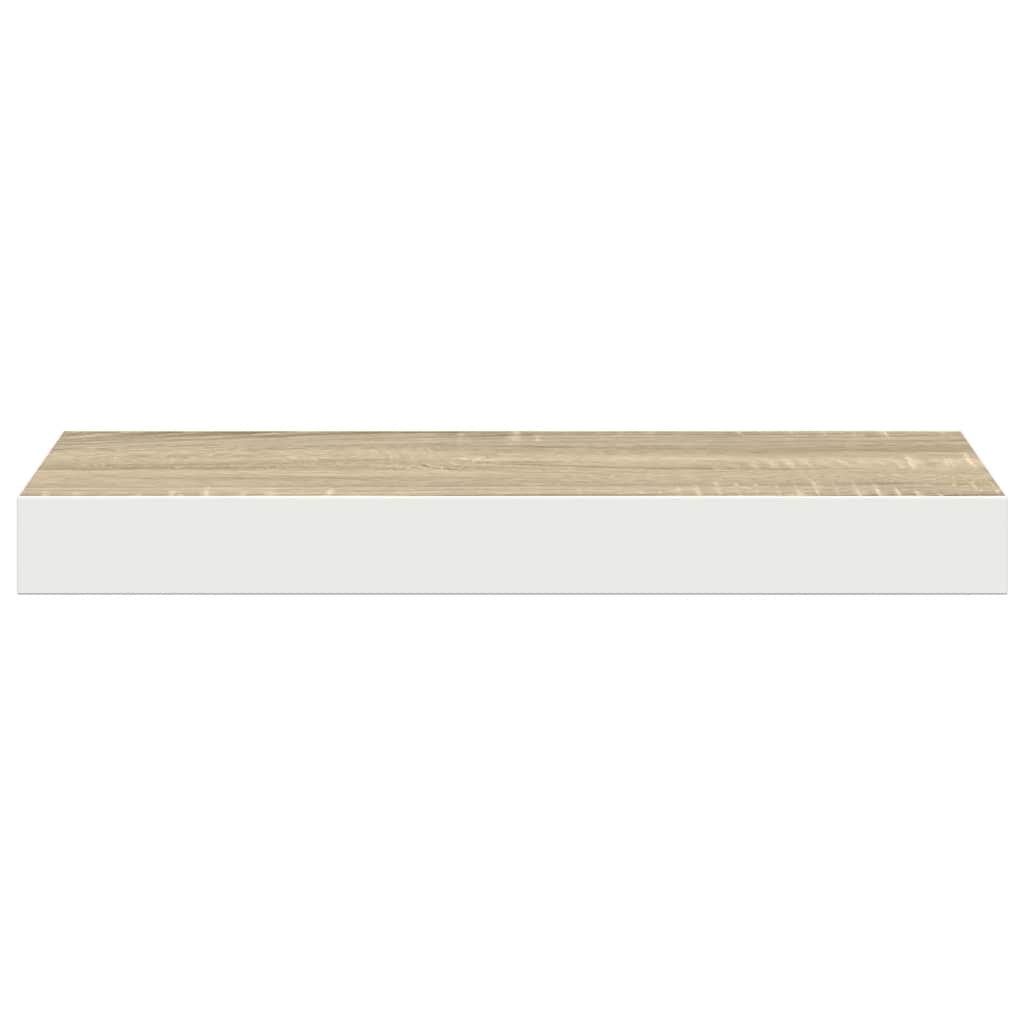 Estante flotante de pared 2 uds MDF roble y blanco 50x23x3,8 cm