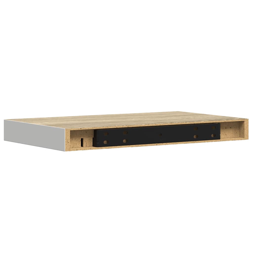 Estante flotante de pared 2 uds MDF roble y blanco 50x23x3,8 cm