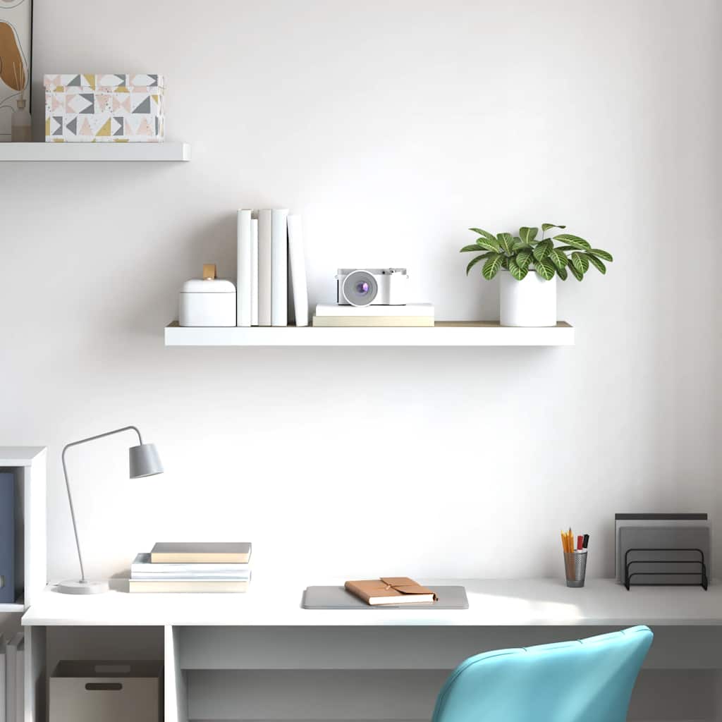 Estante flotante de pared blanco y roble MDF 90x23,5x3,8 cm