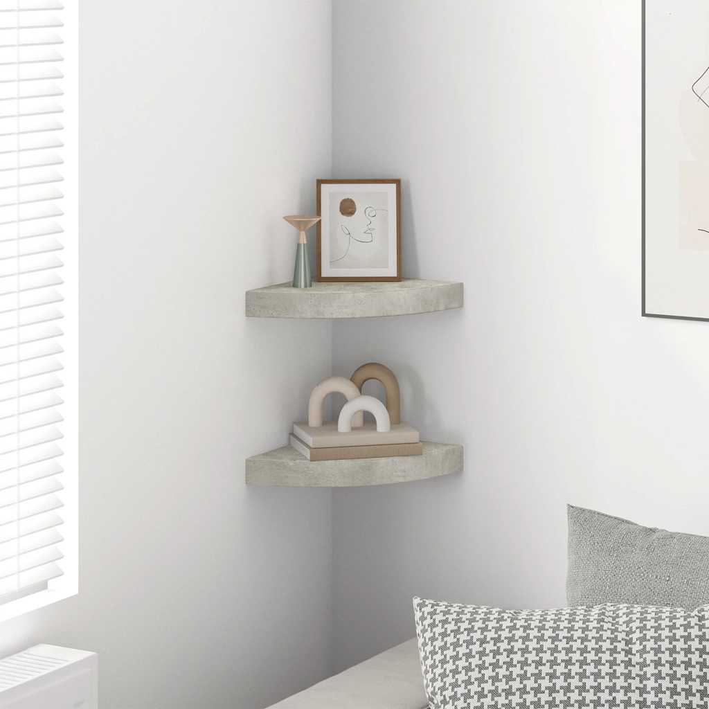 Estante de esquina de pared 2 uds MDF gris hormigón 25x25x3,8cm