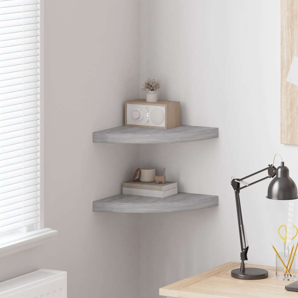 Estante de esquina de pared 2 uds MDF gris hormigón 25x25x3,8cm