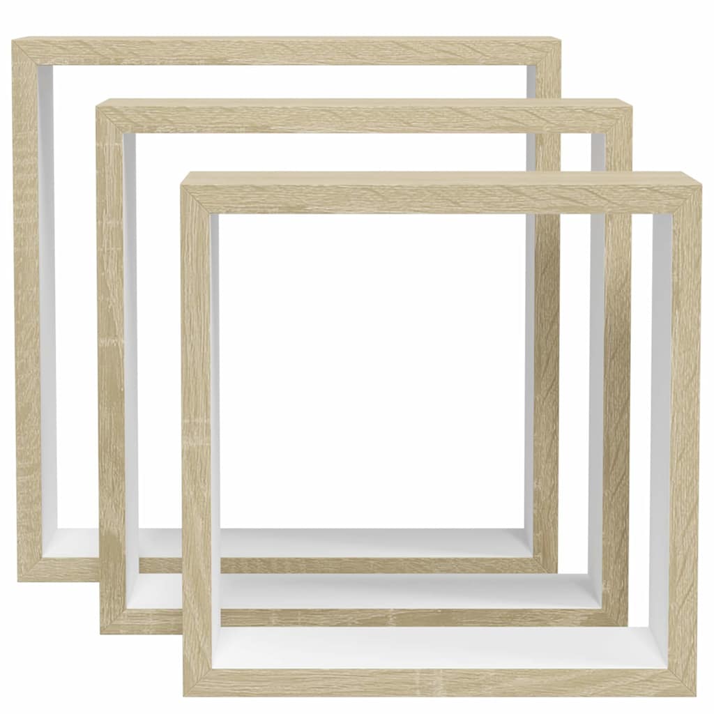 Estantes cubo de pared 3 unidades blanco y roble Sonoma