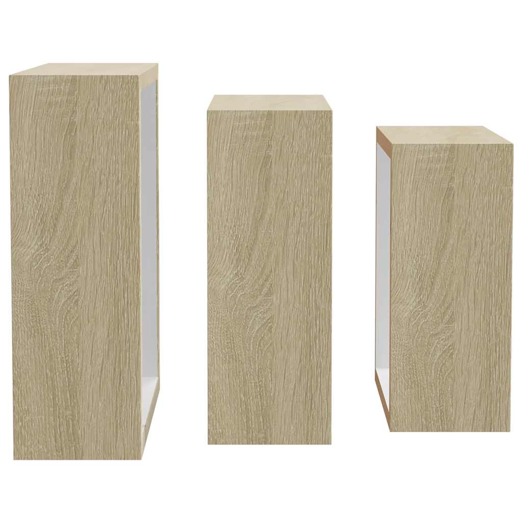 Estantes cubo de pared 3 unidades blanco y roble Sonoma