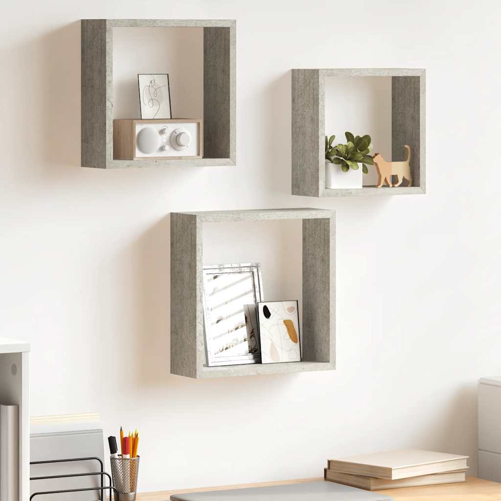 Estantes cubo de pared 3 unidades blanco y roble Sonoma