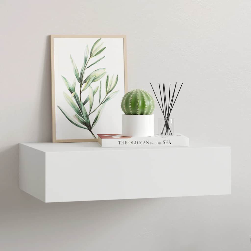 Estante con cajón de pared MDF azul 60x23,5x10 cm