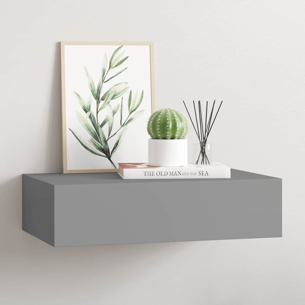 Estante con cajón de pared MDF azul 60x23,5x10 cm
