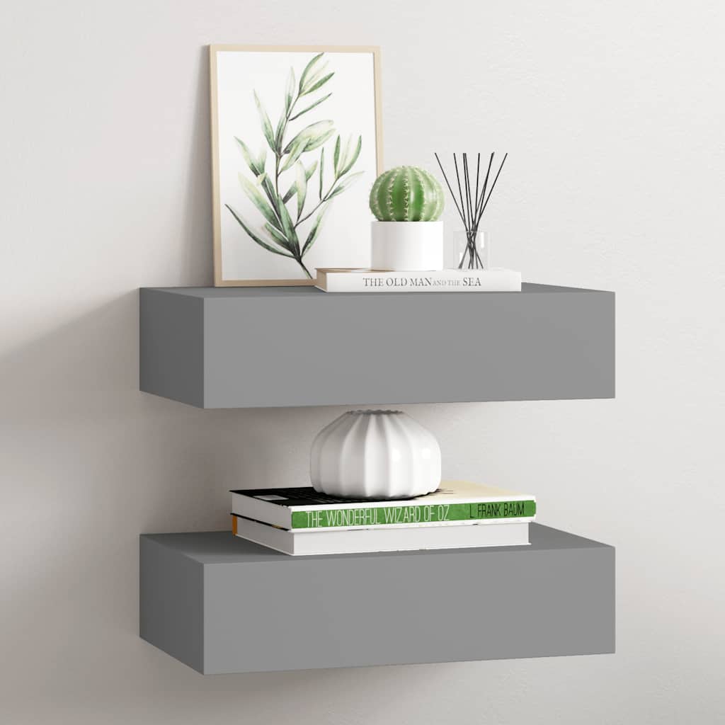 Estante con cajón de pared MDF azul 60x23,5x10 cm