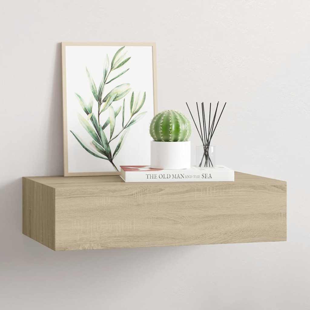 Estante con cajón de pared MDF azul 60x23,5x10 cm