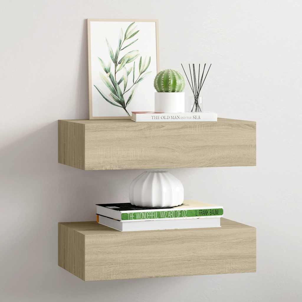 Estante con cajón de pared MDF azul 60x23,5x10 cm
