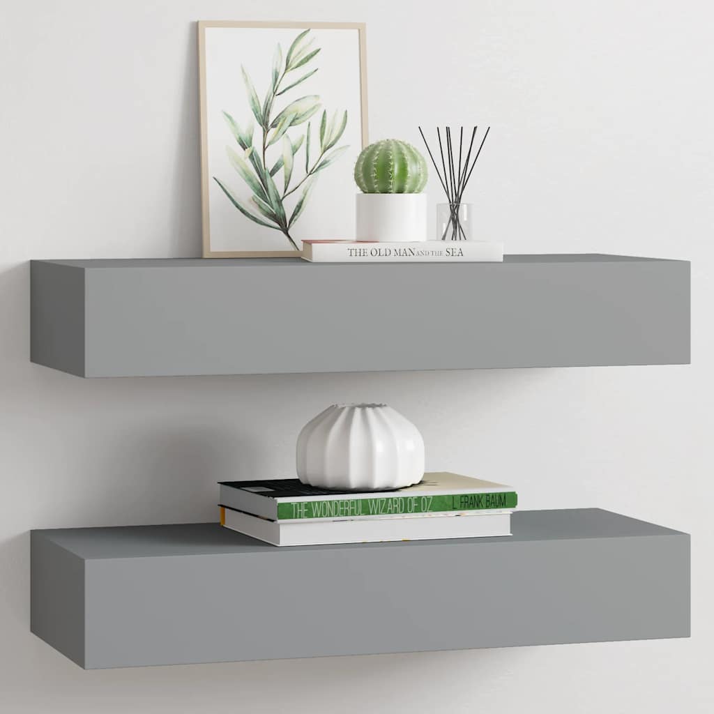 Estante con cajón de pared MDF azul 60x23,5x10 cm