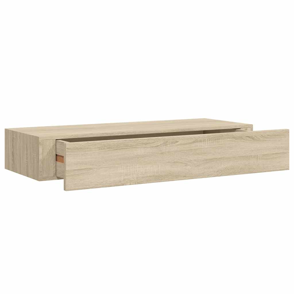 Estante con cajón de pared MDF roble 60x23,5x10 cm
