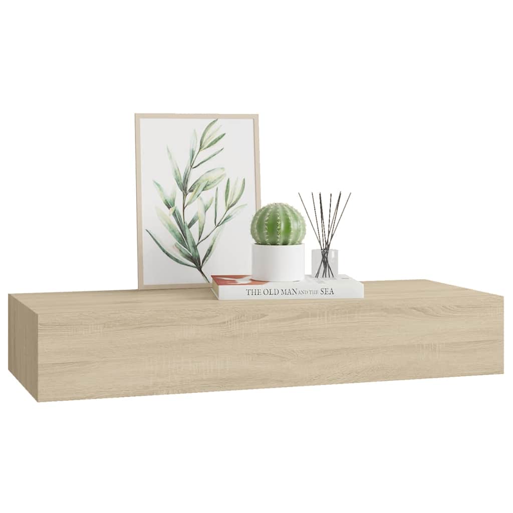 Estante con cajón de pared MDF roble 60x23,5x10 cm