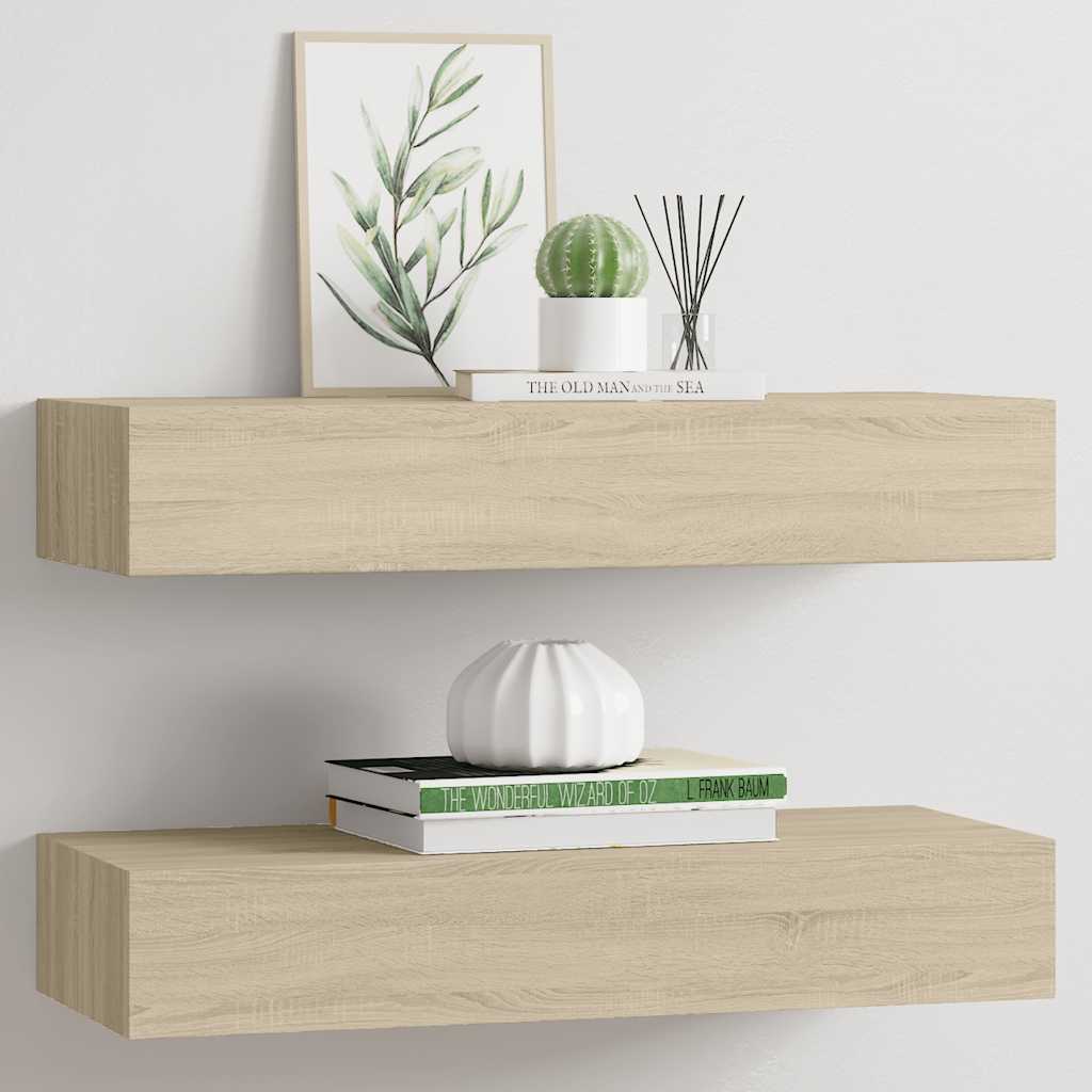Estante con cajón de pared MDF azul 60x23,5x10 cm