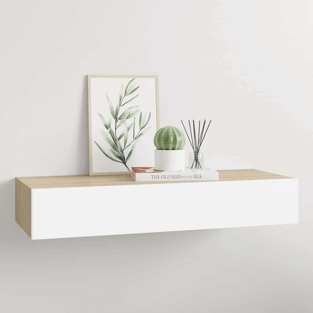 Estante con cajón de pared MDF azul 60x23,5x10 cm