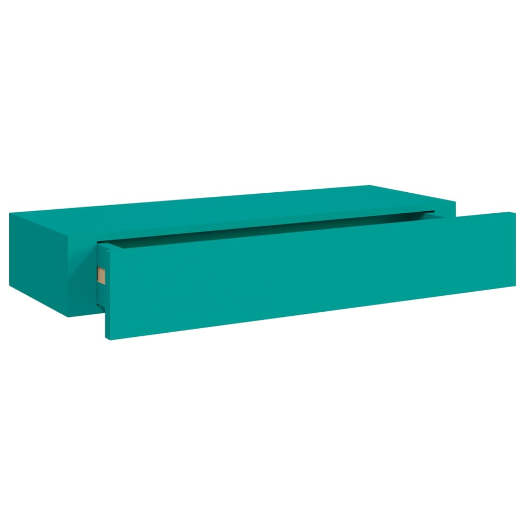 Estante con cajón de pared MDF azul 60x23,5x10 cm