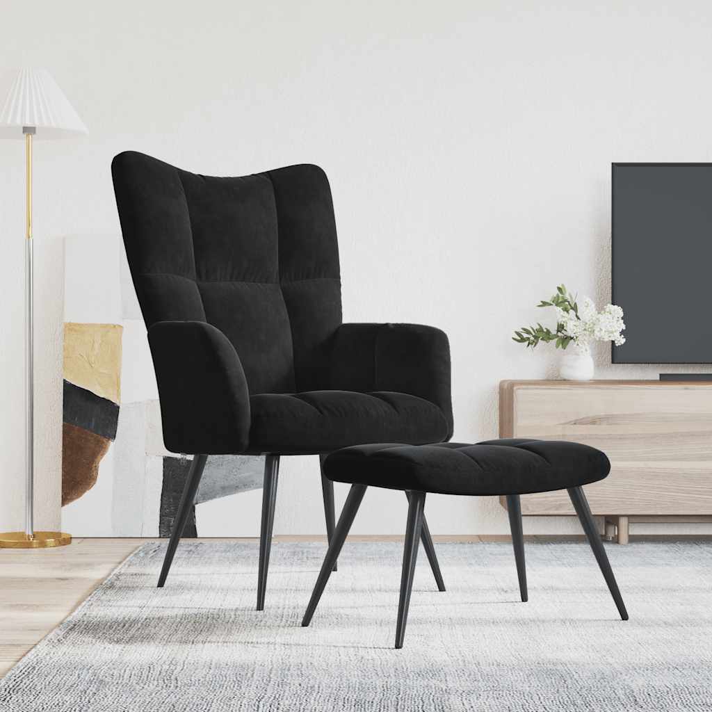Sillón relajante con taburete de terciopelo amarillo mostaza