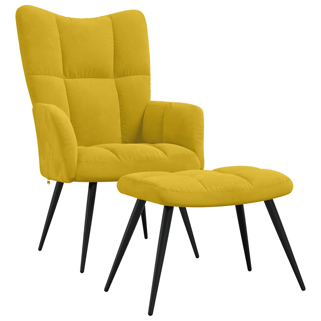 Sillón relajante con taburete de terciopelo amarillo mostaza