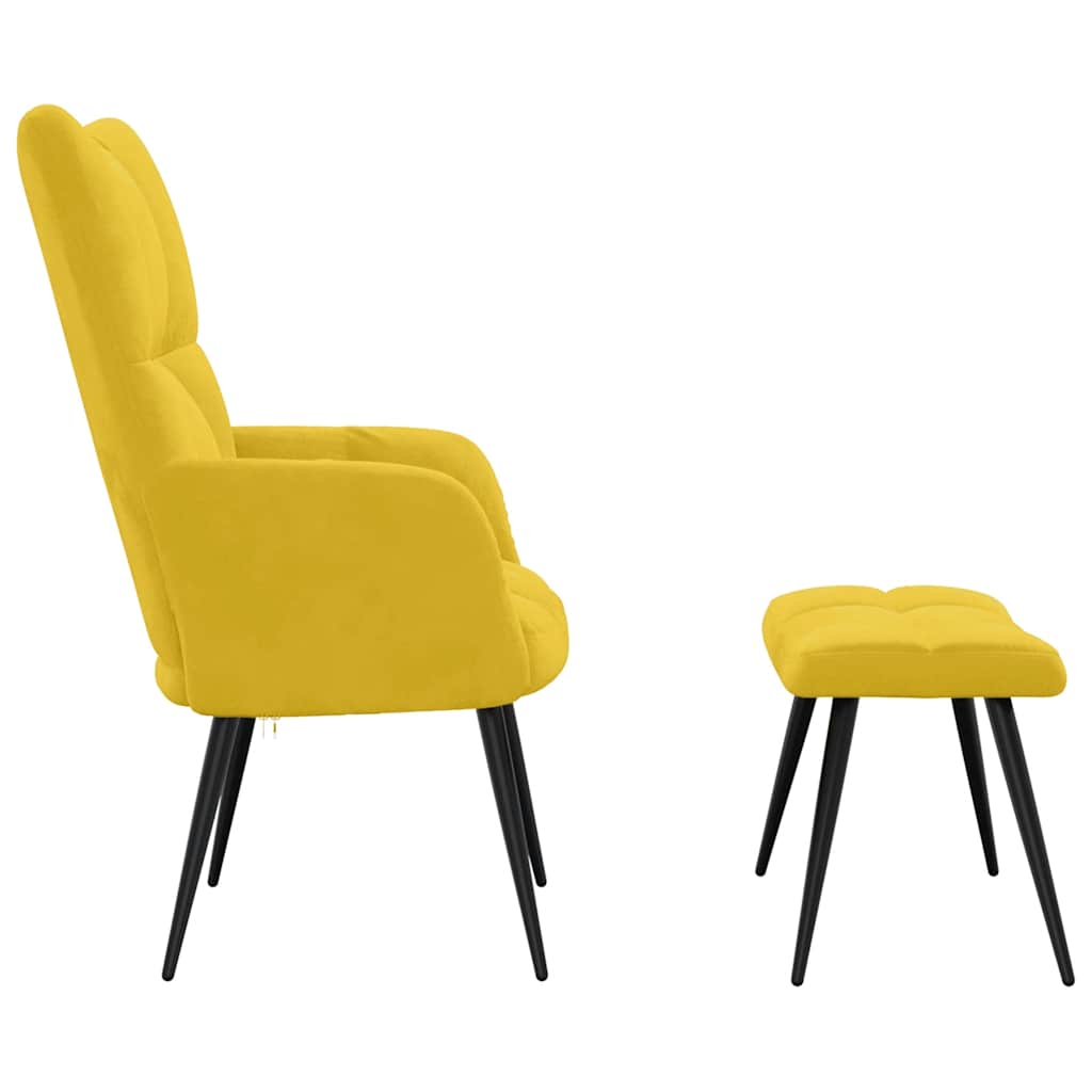 Sillón relajante con taburete de terciopelo amarillo mostaza