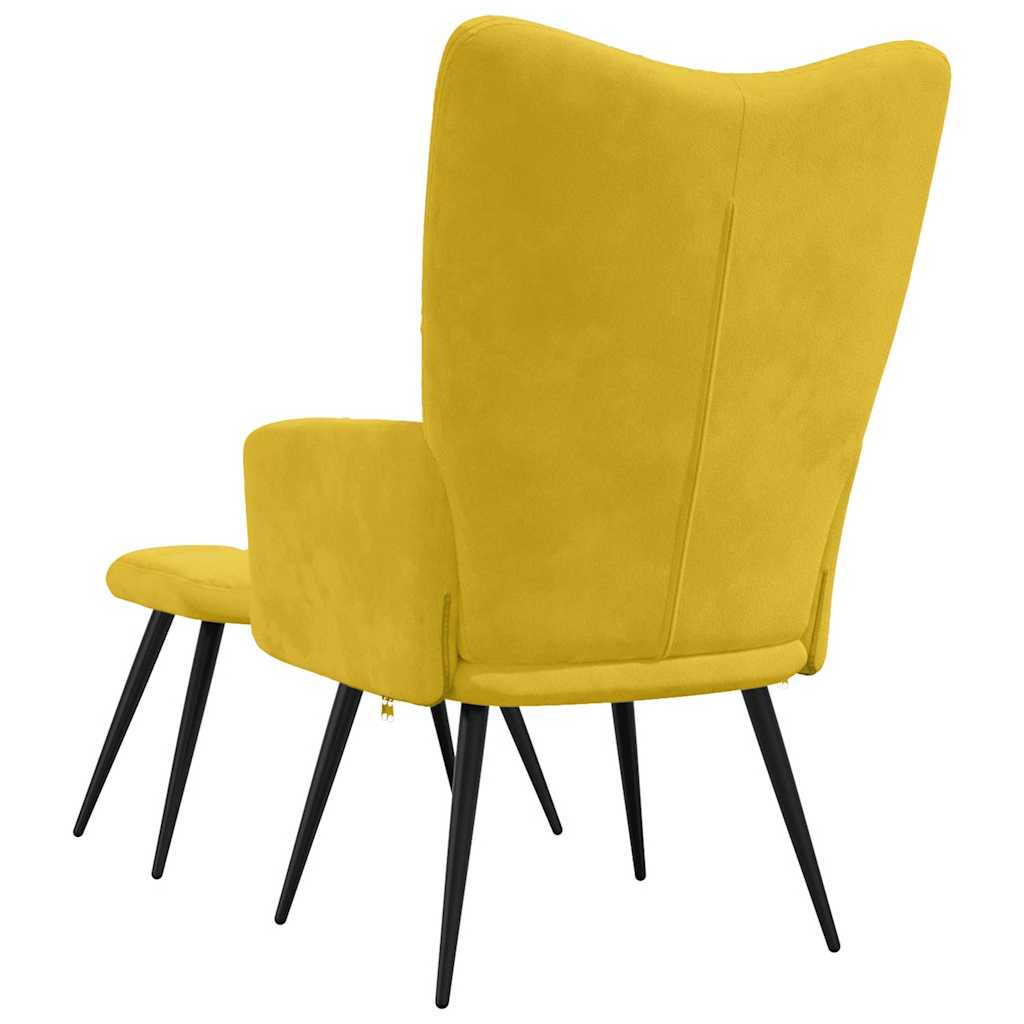 Sillón relajante con taburete de terciopelo amarillo mostaza