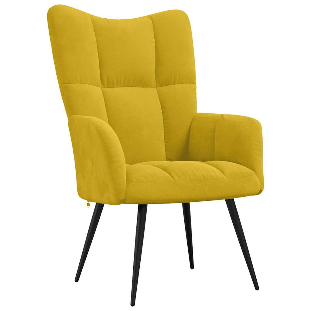 Sillón relajante con taburete de terciopelo amarillo mostaza