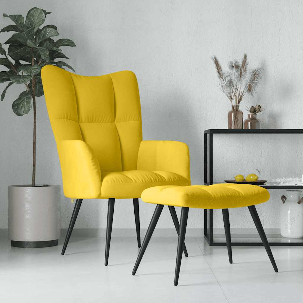 Sillón relajante con taburete de terciopelo amarillo mostaza
