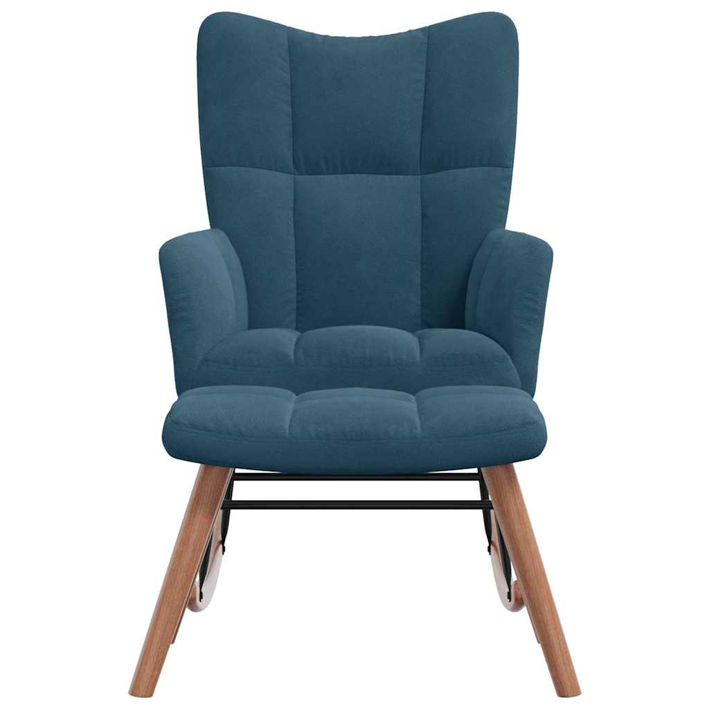 Mecedora con taburete de terciopelo azul